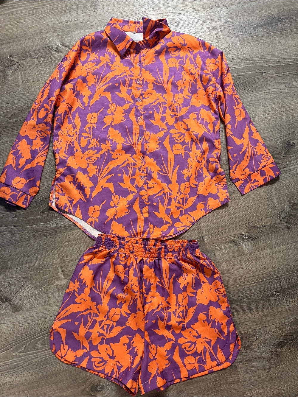 Vibrant Purple & Orange Floral Swim Coverup Set